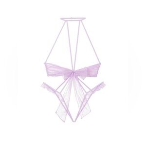 VICTORIA SECERT MESH CROTCHLESS TEDDY - LILAC SIZES S, M, (NEW WITH TAGS)
